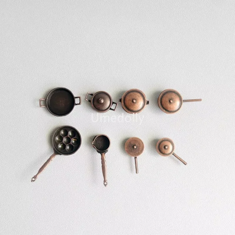 1 Set Retol Miniature Dollhouse Mini Metal Pot Kitchenware for Pretend Play Kitchen Doll Food Toy Accessories