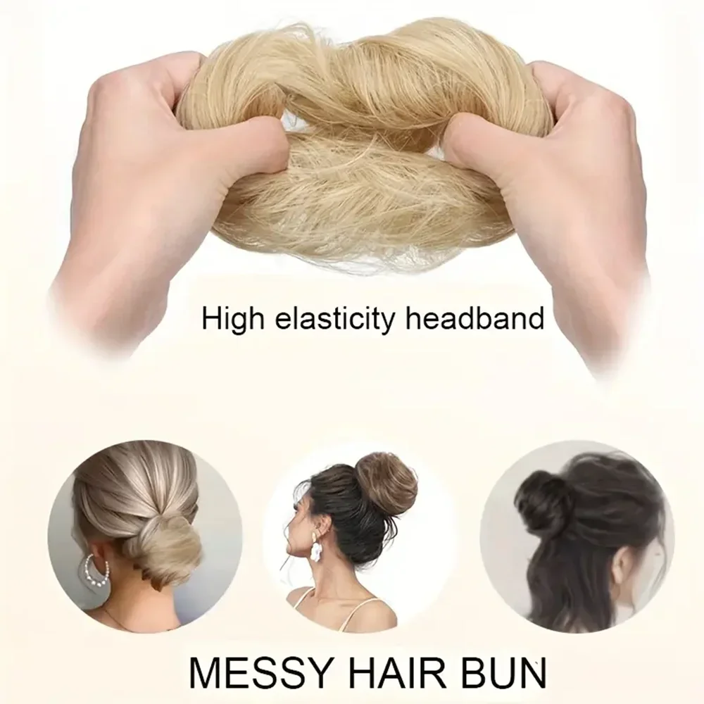 합성 스트레이트 헤어 번 헤어피스 볼륨감과 풍성함을 더하는 기본 번 업두 스타일용 탄성 고무밴드 모든 모발 타입에 적합