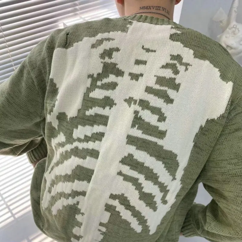 Men Oversized Sweater Green Loose 