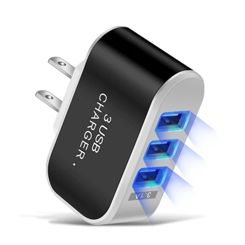 3USB EU US Plug LED Mobile Phone Chargers Multi-Head Travel Charger 3Ports LED Light Phone Charge Adapter EU Plug Charger 6