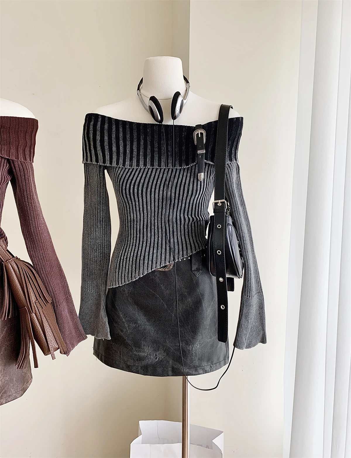 Sb0f044336fbe4252a7a399ecf9574458S Fashion Simple Classical Knitted Sweater Slash Neck Off Shoulder Long Sleeve Pullovers Flare Sleeve Autumn Winter Y2K Streetwear Mallzona