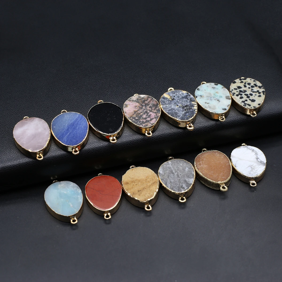 

8PCS Charming Natural Stone Random Color Droplet Connector Pendant 20x32mm Jewelry Making DIY Necklace Accessories Gift