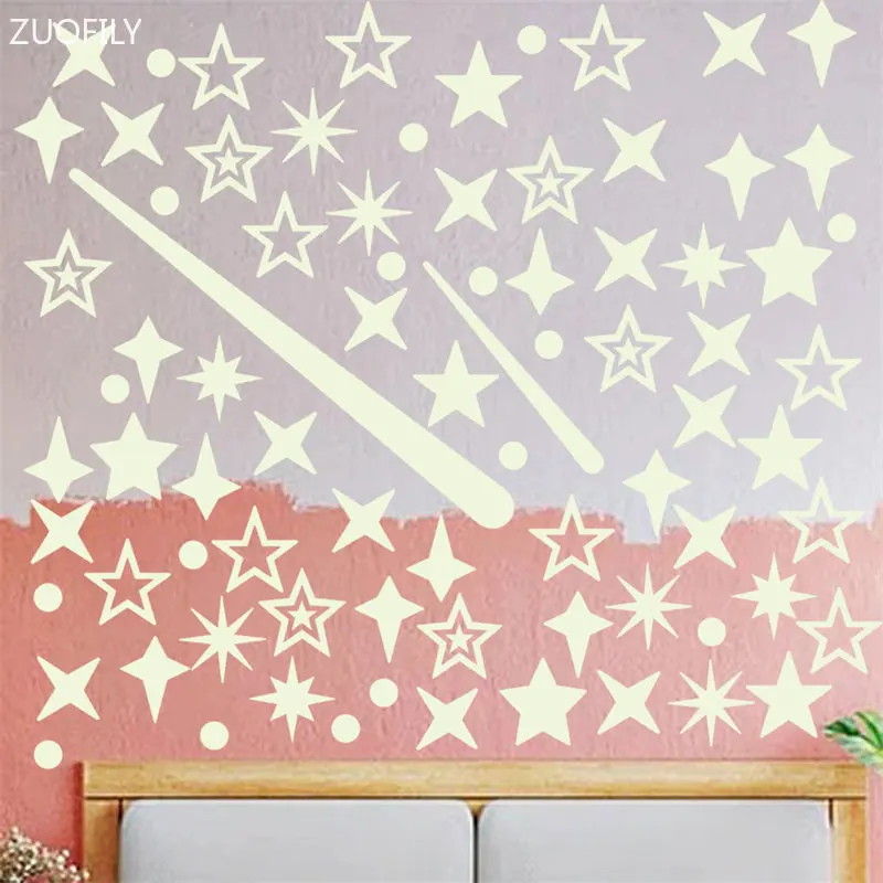 Blue Luminous Dots Moon Shooting Star Wall Stickers for Children's Room Bedroom Home Decor Fluorescent Glow in the dark Decals