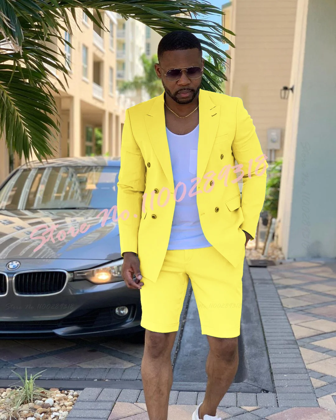 2023 Double Breasted Men Suits Summer Beach Groom Groomsmen Tuxedos Wedding Causal Suit Terno Masculino 2PCS(Blazer+Short Pants)