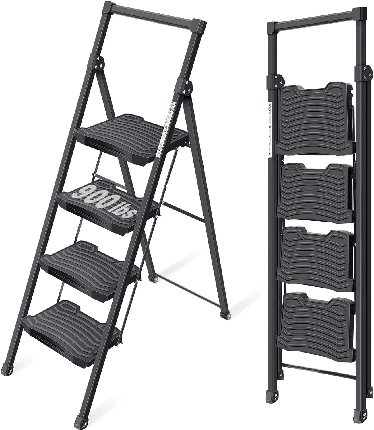KINGRACK Step Ladder 4 Step Folding,4 Step Ladder with Anti-Slip Wide Pedal and Handrails,Lightwight Household Ladder