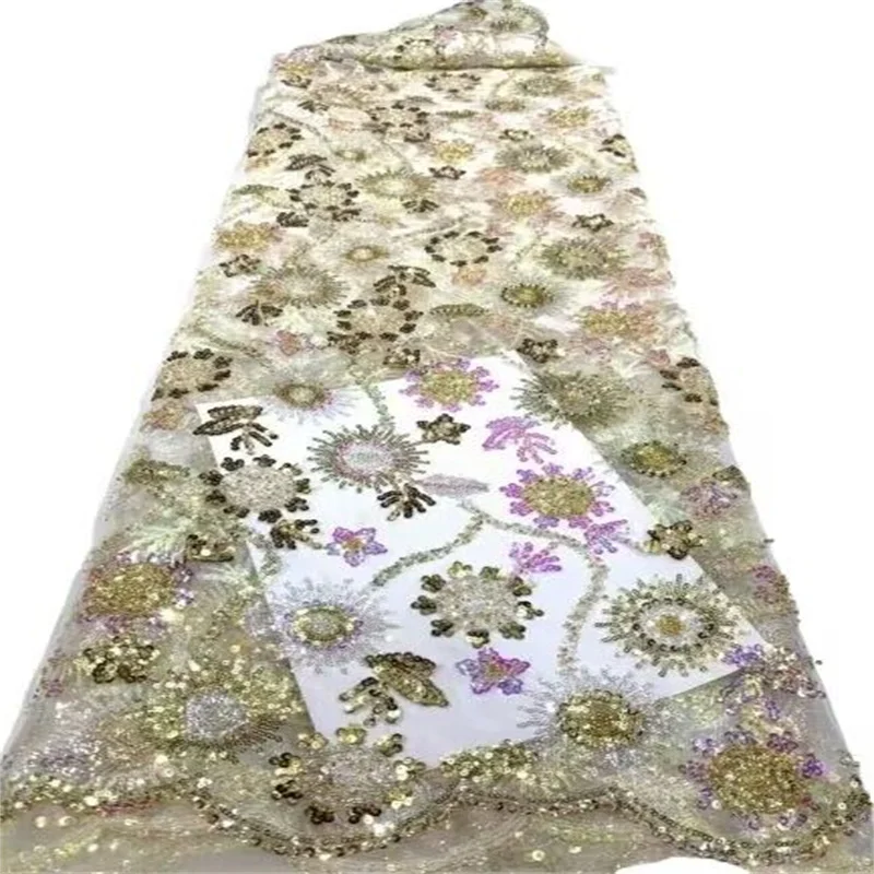 

Latest Luxury Elegant African Embroidery Bead Tube Lace Nigerian With Sequins 3d Lace Fabric For Wedding Party Dress