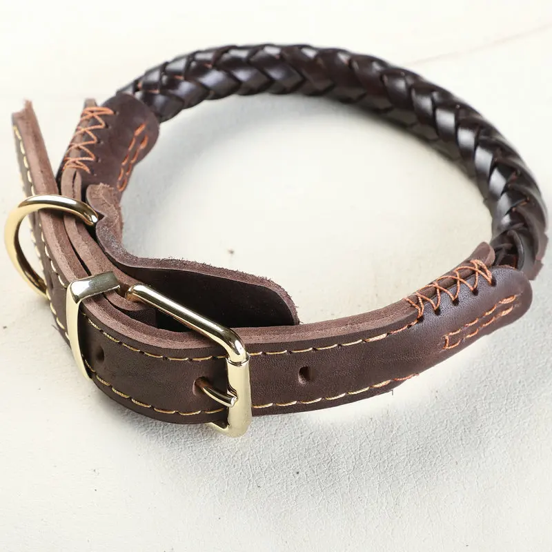 

Ошейник из воловьей кожи для собак, 8-жильный аксессуар с пряжкой, для больших и маленьких собак