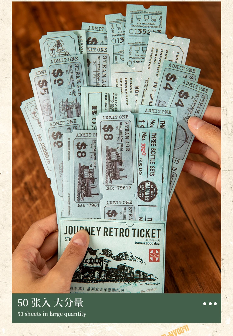 50 teile/paket Vintage Reise Ticket Aufkleber Retro Dekor Aufkleber Diy handgemachte Etiketten Scrapbooking Material Schreibwaren – Detail 8