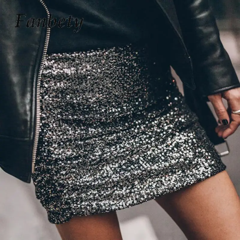 

All Match Mid Waist Glitter Mini Skirts High Street Women Bag Hip Skinny Skirt New Fashion Sequins Bodycon Office Short Dresses