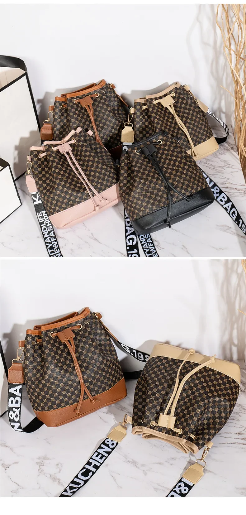 Sb0f0b87f705d4bdc898ddd1de3ea6f7ea Fashion Versatile Women's Bucket Bag Cross Body Storage Single Shoulder Bag Drawstring Printed Messenger Bag Mallzona