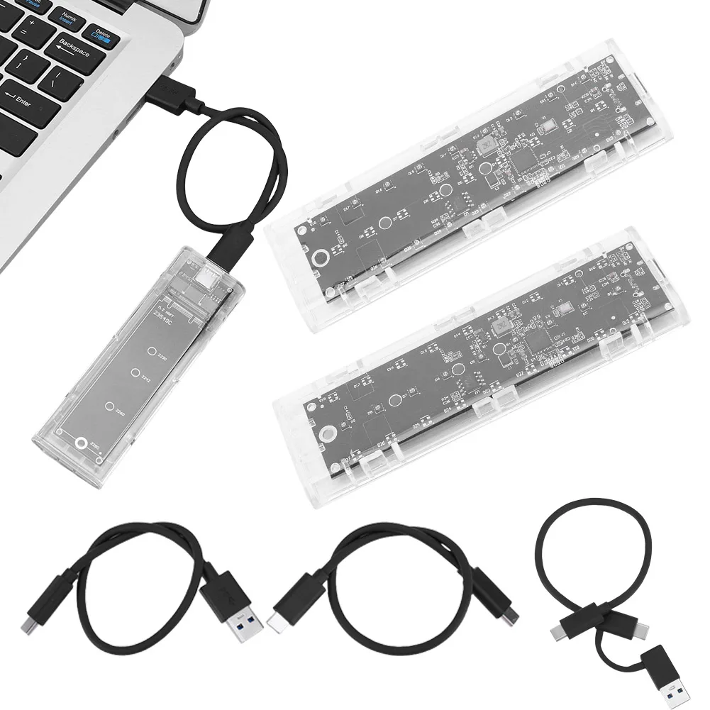 M.2 NGFF SATA SSD 인클로저 박스, USB 3.1 C 타입, 10Gbps 투명 SSD 외부 인클로저, 22230 2242 2260 2280mm SSD용 도구 필요 없음