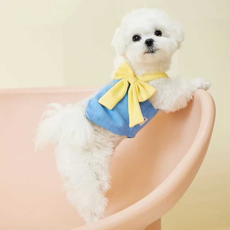 

Pet Clothing Small Dogs Yellow Bowknot Dog Clothes Vest Embroidery Bee Sweet Soft Shirt Casual Costume Spring Summer Wholesale