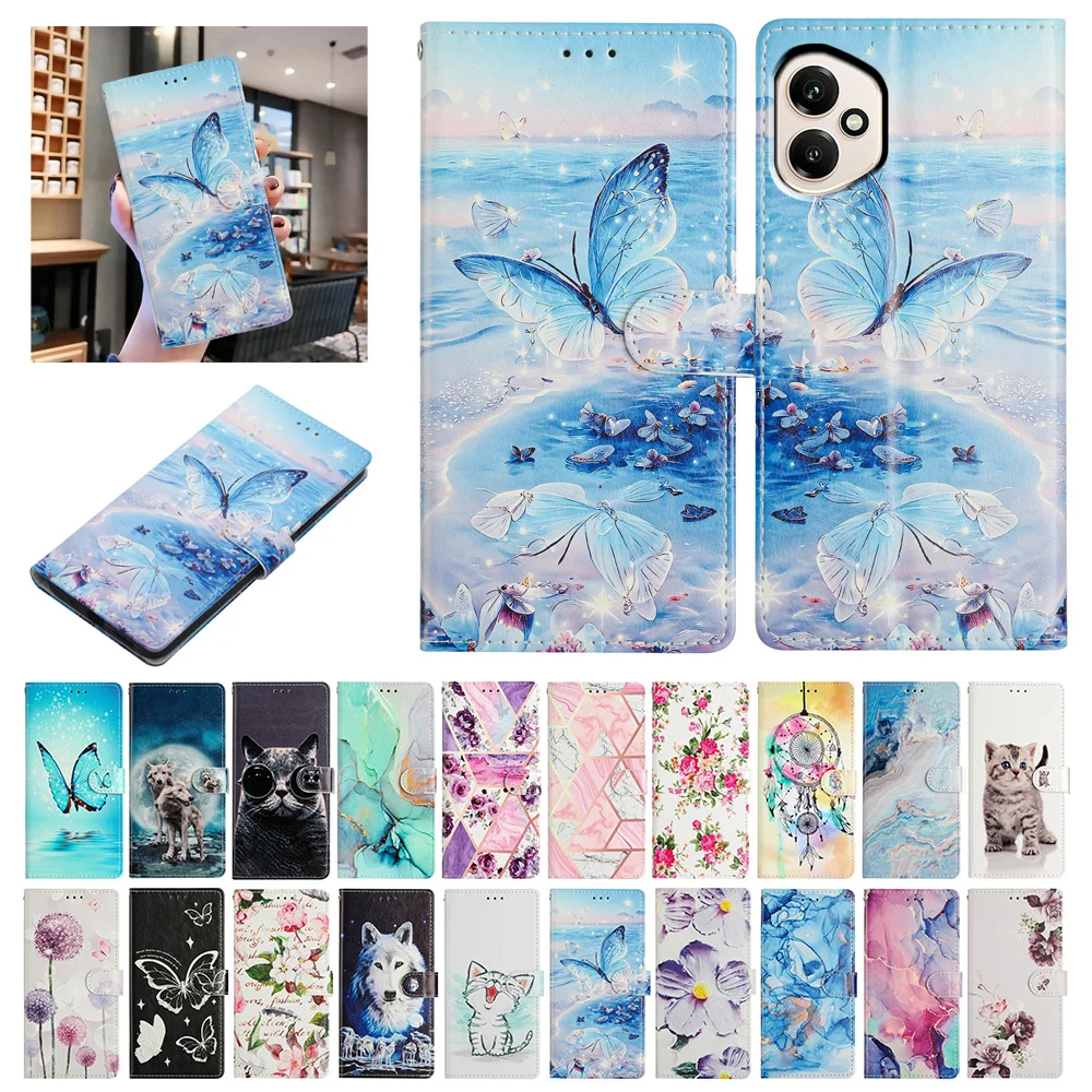 Colorful Vibrant Painted Flip Leather Wallet Phone Case with Card Slots