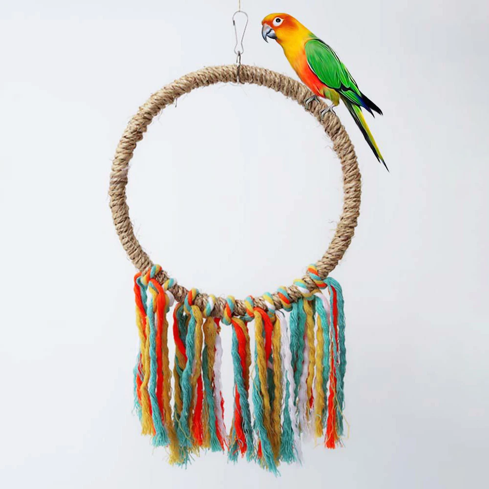 Parrot Cotton Rope Ring Toy – Hanging Swing, Chew & Climb Perch for Birds 3