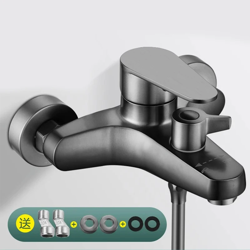 ชุดฝักบัวอาบน้ำแบบผสมน้ำร้อนน้ำเย็น สีเทา สแตนเลส 304 พร้อมก๊อกน้ำสำหรับอ่างอาบน้ำและฝักบัวแบบมือถือ 1