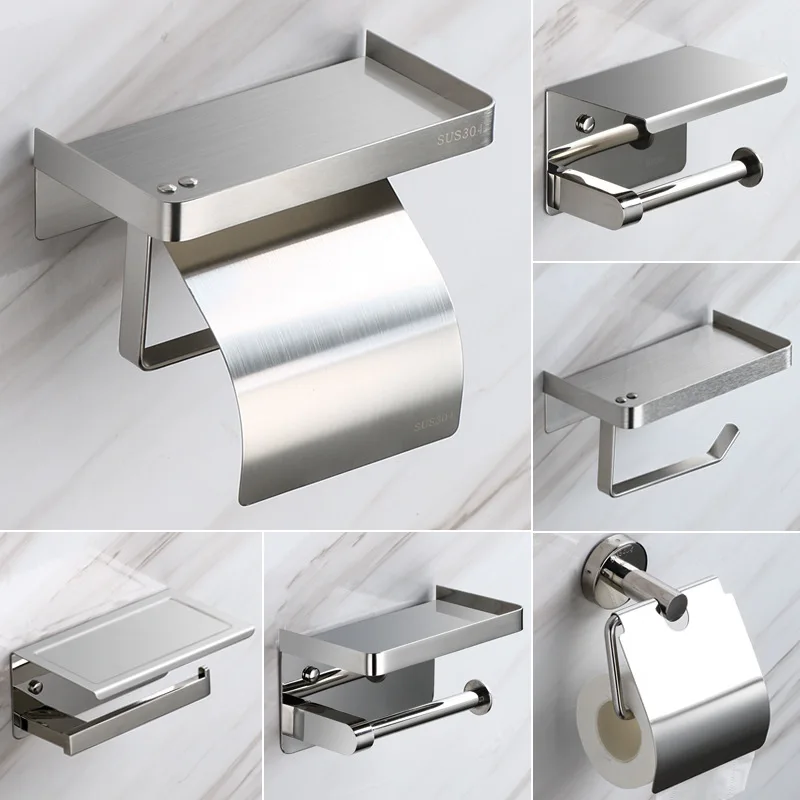 Description Picture 5 of itemStainless Steel Bathroom Paper Holder Toilet Roll Holder No Drilling Wall Mount WC Paper Phone Holders Home Paper Towel Holder