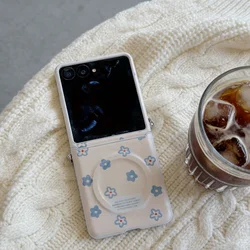 Chic Floral Leather Phone Case with 3 - in - 1 Rope Strap & Magnetic Holder - Galaxy Z Flip 7 FE (Only case - Blue)