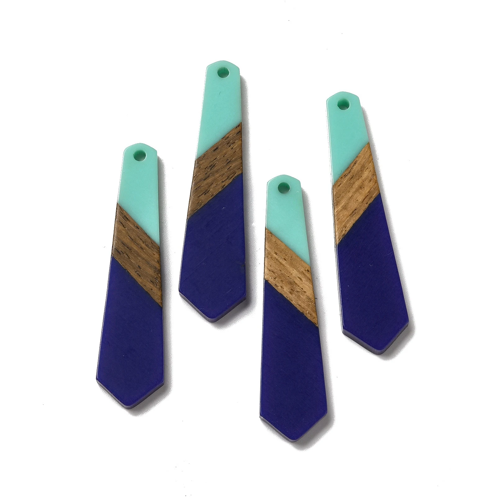 20pcs Hexagon Tie Shape Charms Opaque Resin Walnut Wood Pendants for Earrings Necklace Jewelry Making Accessories