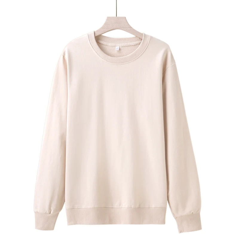 Round Necked Hoodie Loose Solid Color Spring Autumn Winter Men And women's Plush And Thick Versatile Top Sweatshirts Pullover 5