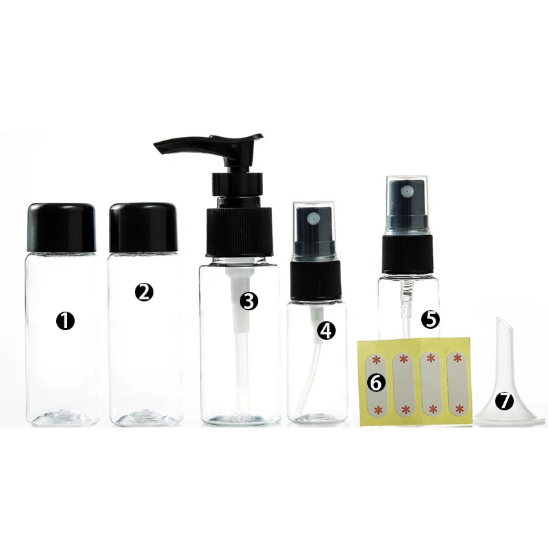 

7pcs Mini Travel Makeup Cosmetic Face Cream Pot Bottles Transparent Plastic Travel Accessories Empty Make Up Container Bottle