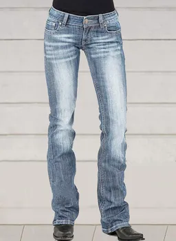 Pantaloni svasati Donna 2025 Jeans vintage Ricamo Vita bassa Skinny Lavato Distressed Streetwear Pantaloni in denim Lunghezza pavimento 1