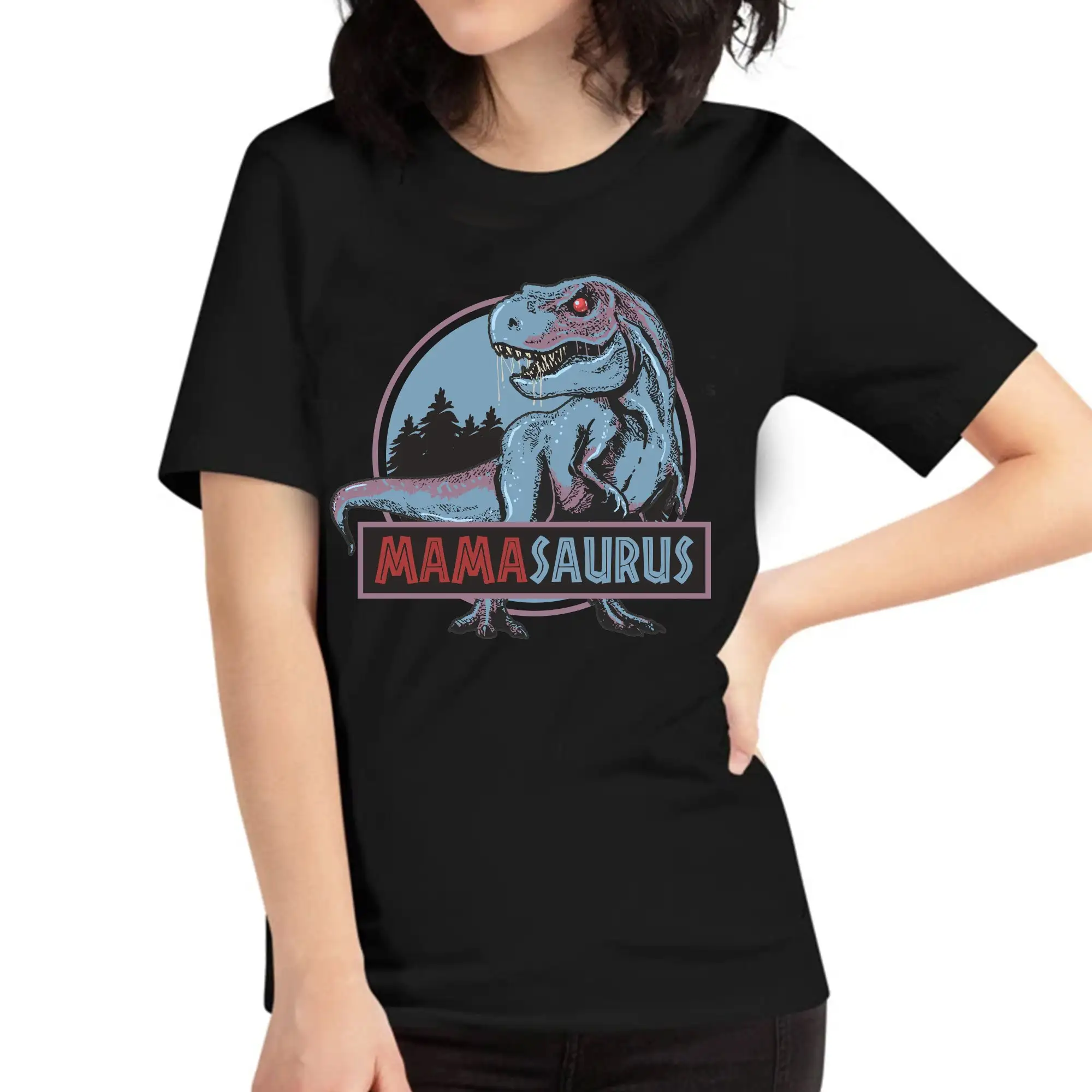 Mamasaurus Funny T Rex Dinosaur Mama Saurus Family Matching Mothers Day Shirt Maniche Lunghe O Corte