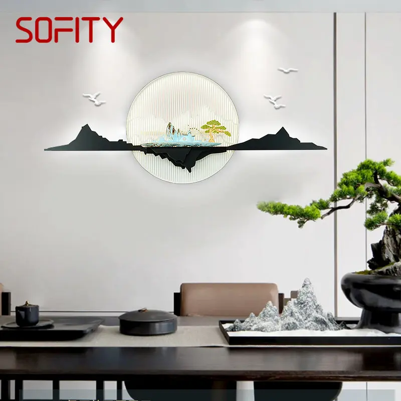 

SOURA Chinese Bedside Wall Picture Lamp Creative Zen Background Modern LED 3 Colors Sconce for Home Living Room Bedroom