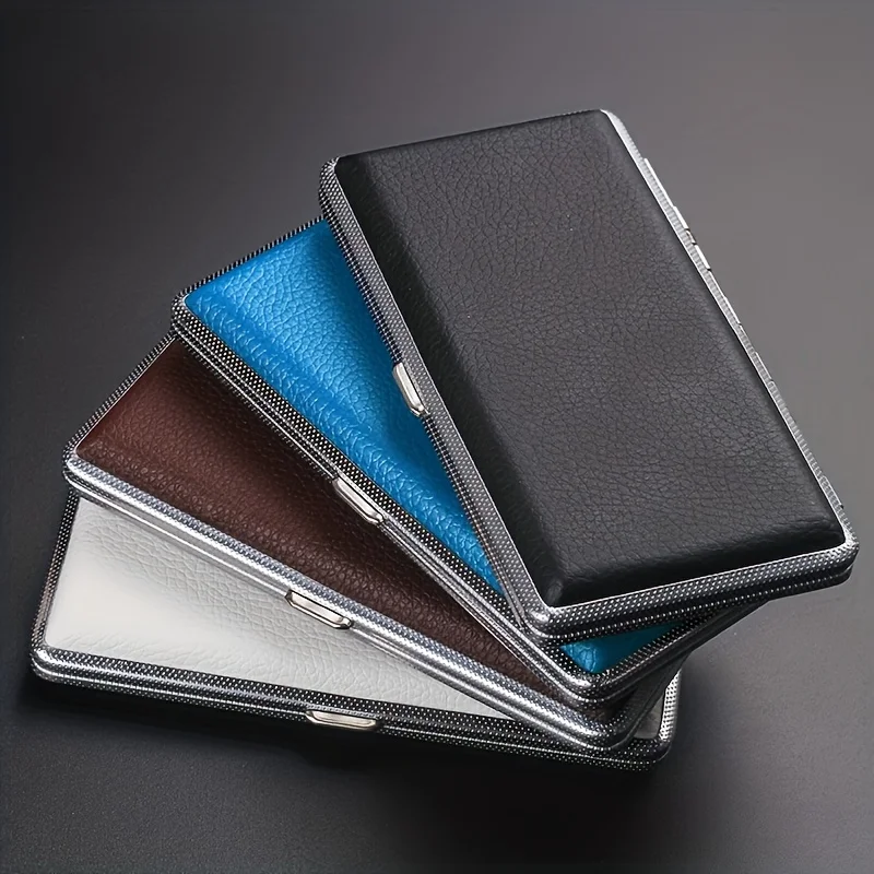 1Pc New Leather Metal Cigarette Case Holds 14 Cigarettes for Cigarettes,Extra long cigarette case with enlarged PU leather