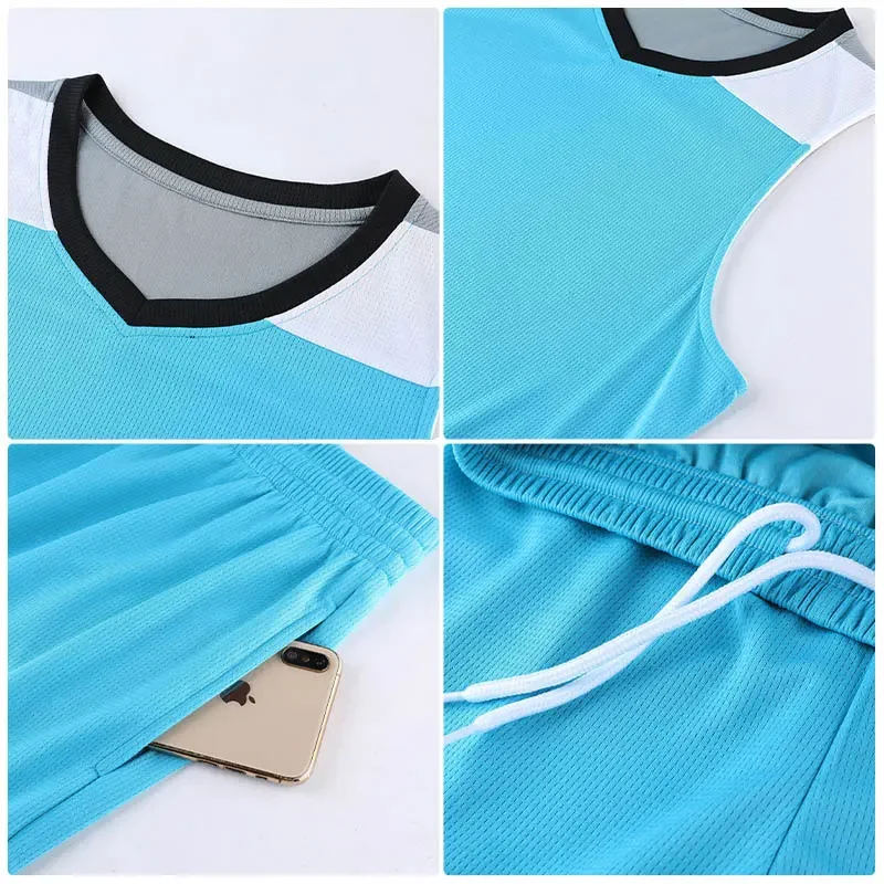 2pcs Set Men Basketball Football Jerseys Fitness Running Sport Clothes Jogging Marathon Athletic Training Plus Size Sportswear