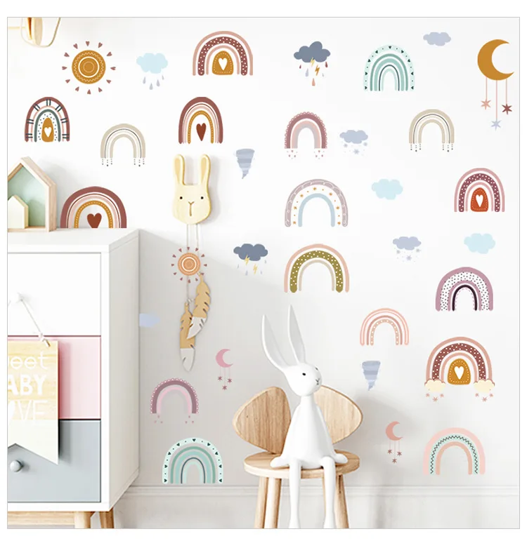 Cartoon Animals Rainbow Wall Stickers for Baby Room Kids room Girls Bedroom Wall Decor Removable PVC Wall Decals for Home Decor