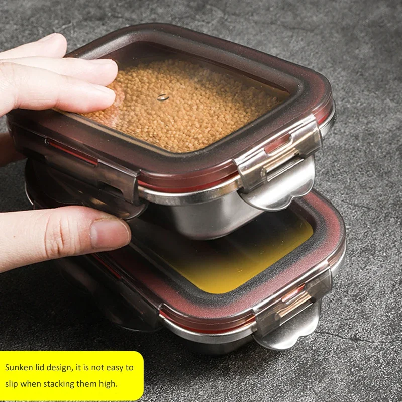 304 Stainless Steel Lunch Bento Box Sealed Leakproof Portable Food Storage Box Household Pickle Box Refrigerator Food Container - Image 3
