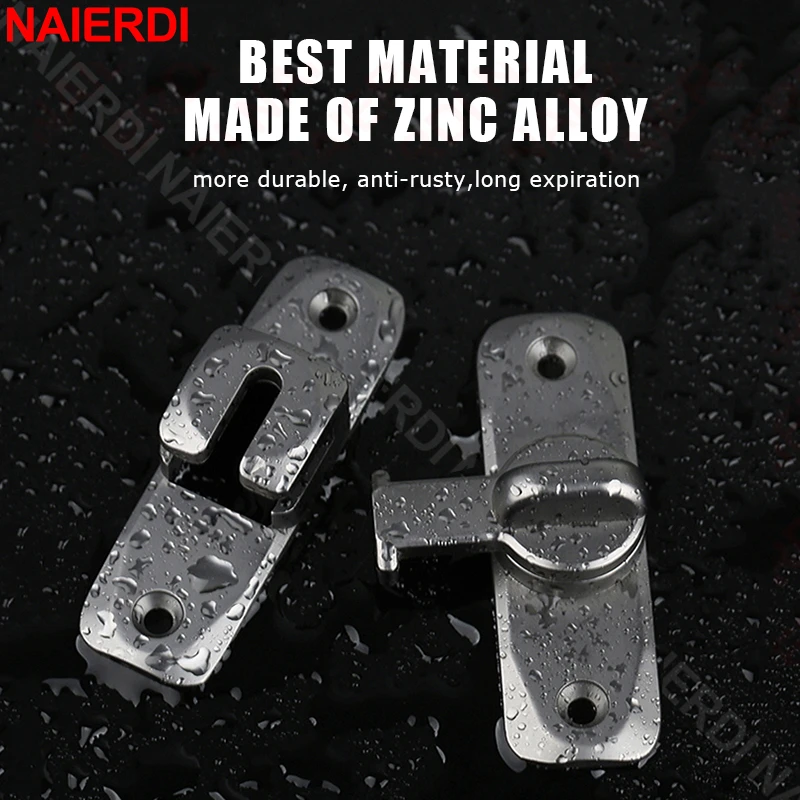 NAIERDI Door Hasp Latch 90/180 Degree Hasp Latches Sliding Door Chain Locks Security Hardware For Window Cabinet Hotel Home Window Door Locks