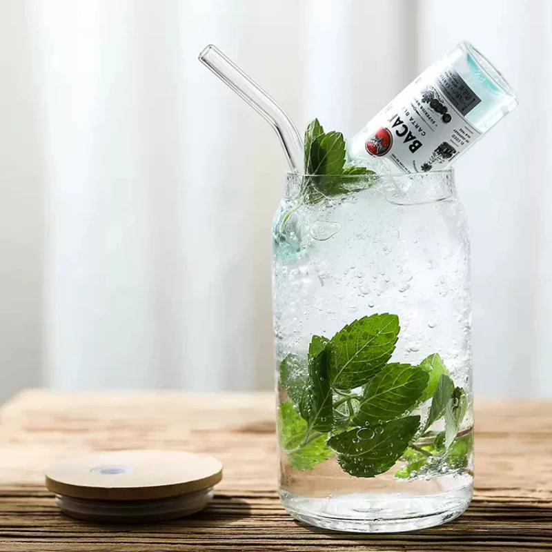 1pcs Set Glass Cup With Lid and Straw Juice Glass Beer Can Milk Mocha Cup Transparent Bubble Tea High Borosilicate
