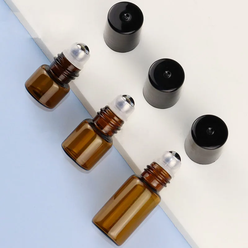 5 Pezzi 1Ml 2Ml 3Ml Bottiglie Roll-On Ambrate Per Oli Essenziali Bottiglia Di Profumo Roll-On Contenitore A Sfera In Acciaio Inossidabile Più Colore