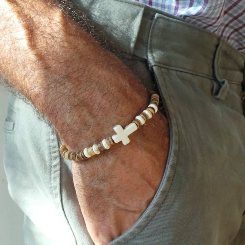 Coconut Bead Bracelet Turquoise or Hematite Mens Gift beaded bracelet,stone bead bracelet