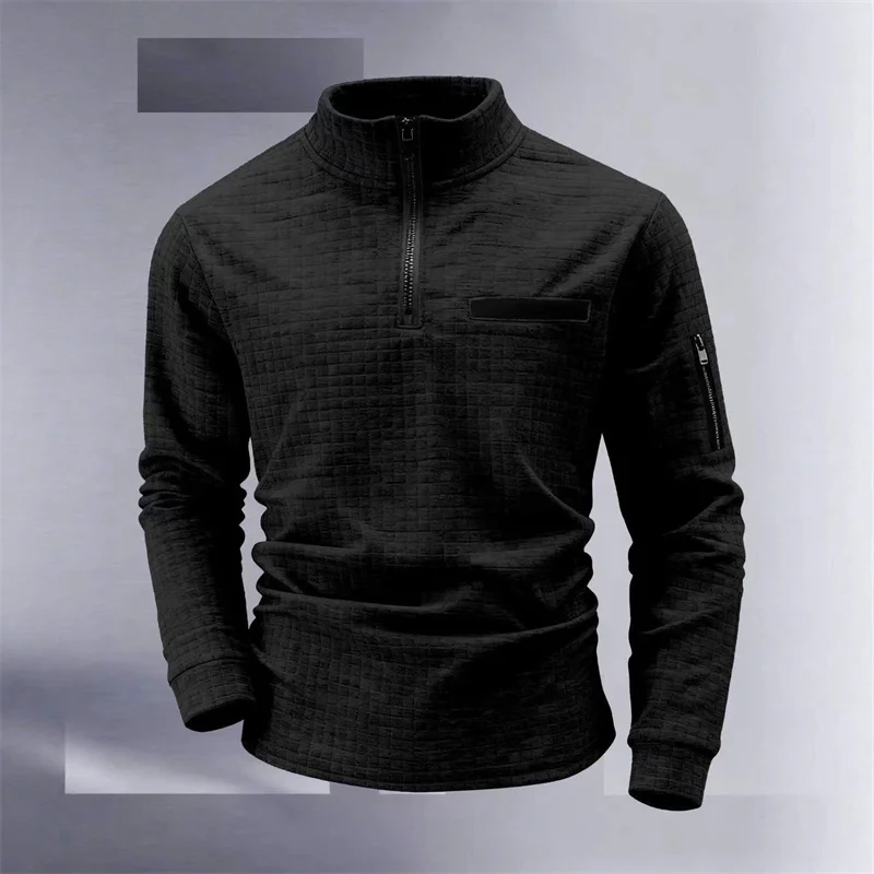 Nuova polo sportiva da uomo, design a righe vintage con chiusura a mezza zip, vestibilità slim, elegante top casual a maniche lunghe da esterno. - immagine 4