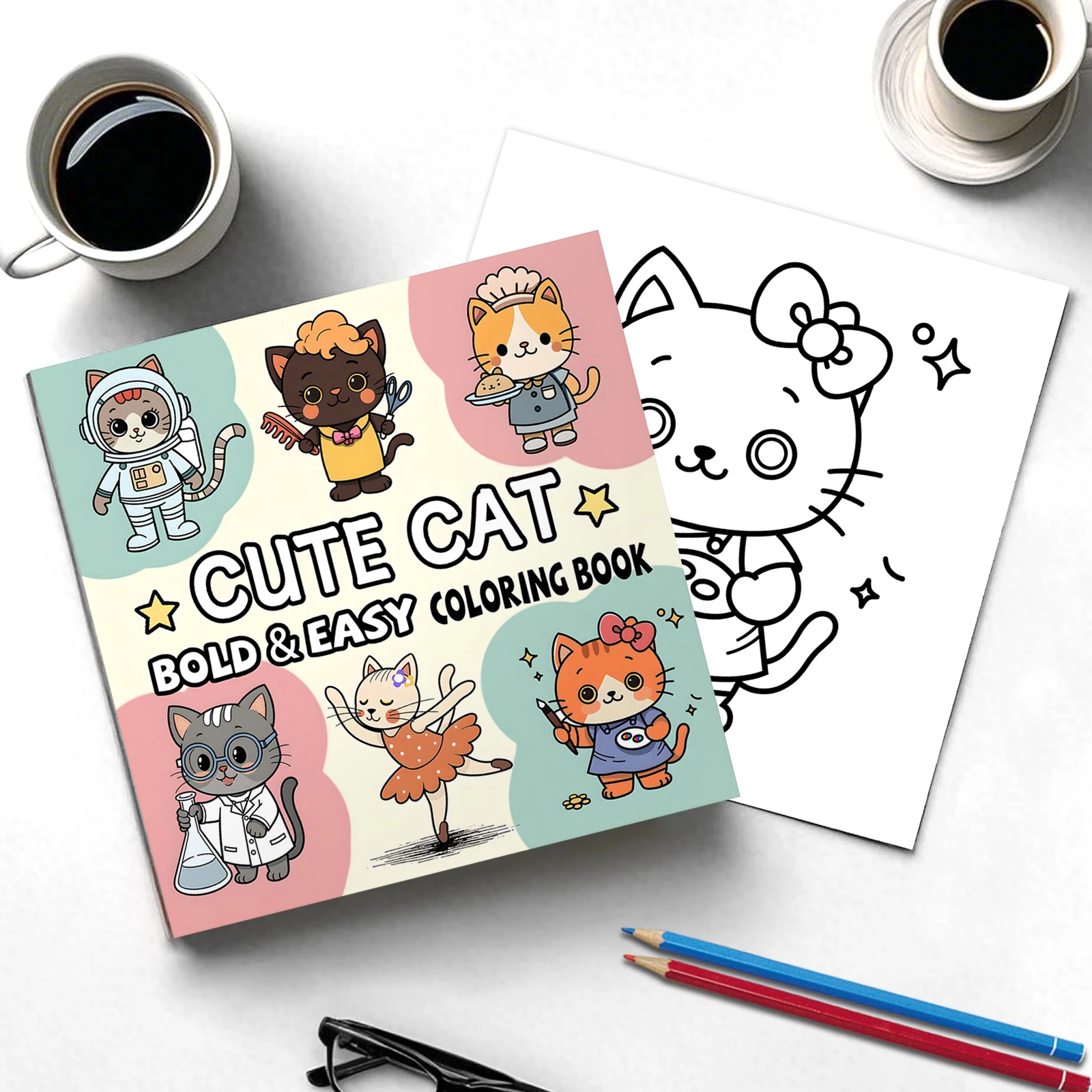CUTE CAT Bold-easy Coloring Book for Adults Picture Book 24 Page Cute Drawing Books Perfect Gift for Party and Birthday 3