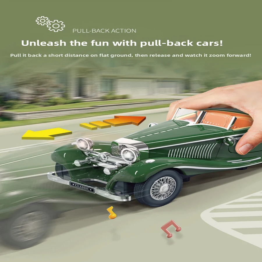 1pcs Mini Vehicle Vintage Car Model Toy Diecasts Sport Car Toys with Sound and Light Pull Back Vehicles for Children's Gifts - 3