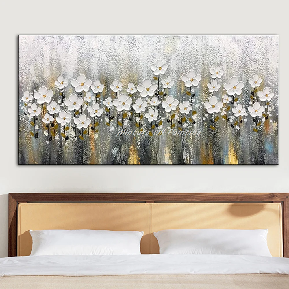 Canvas Oil Painting Wall Art Mintura Abstract Knife Flower Oil Painting on Canvas Handpainted Golden Large Modern Home Decor Wall Art Picture for Living Room