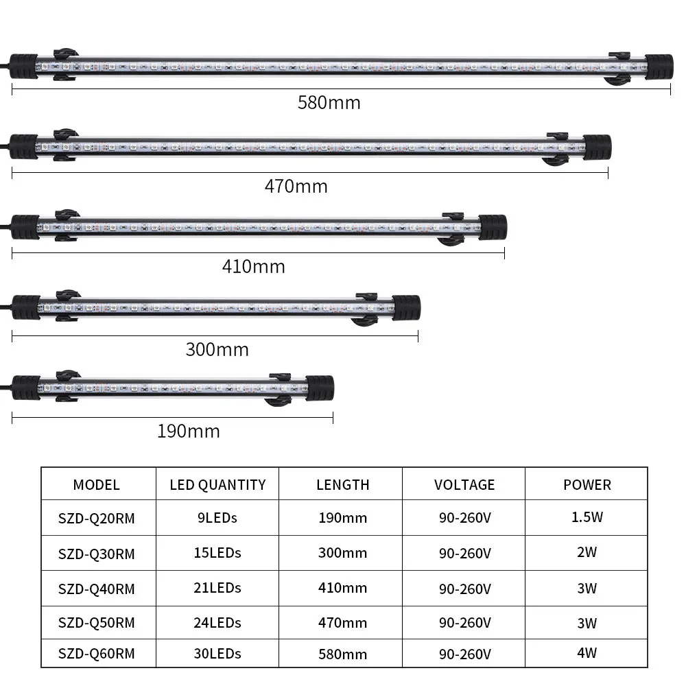 Aquarium Light 18-54CM Fish Tank Submersible Waterproof Underwater LED Lights