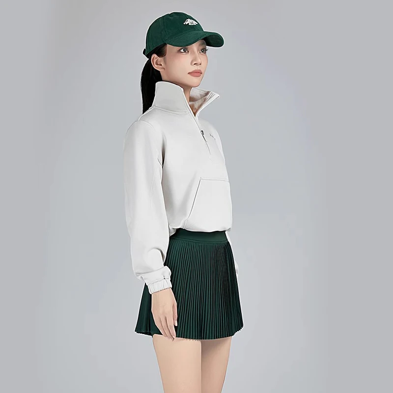 MG golf autumn and winter new jacket thick long sleeve stand collar coat women sports top green pleated skort shorts pants
