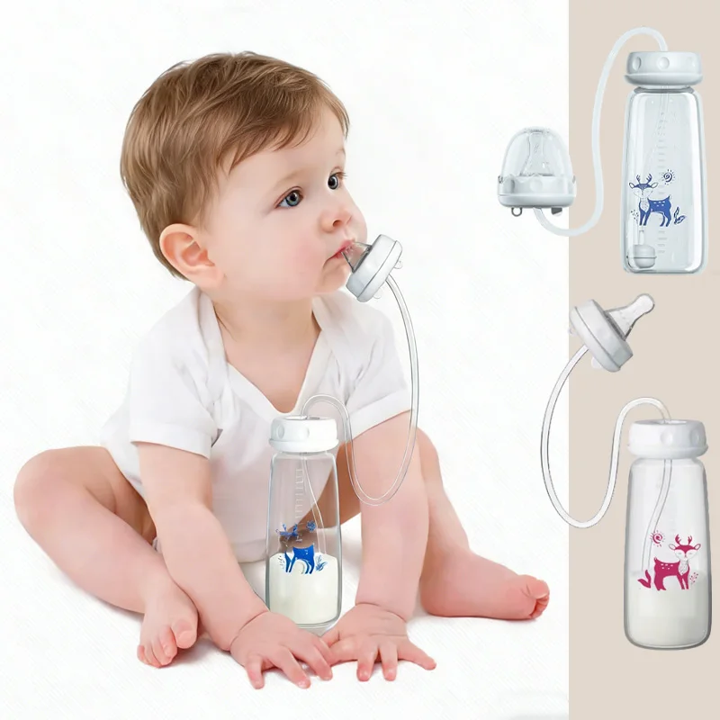 Biberons pour bébé en PP mains libres 240 ml 3M+, biberon de stockage de lait, sucette, biberon multifonction anti-chute avec boule de gravité, sans BPA