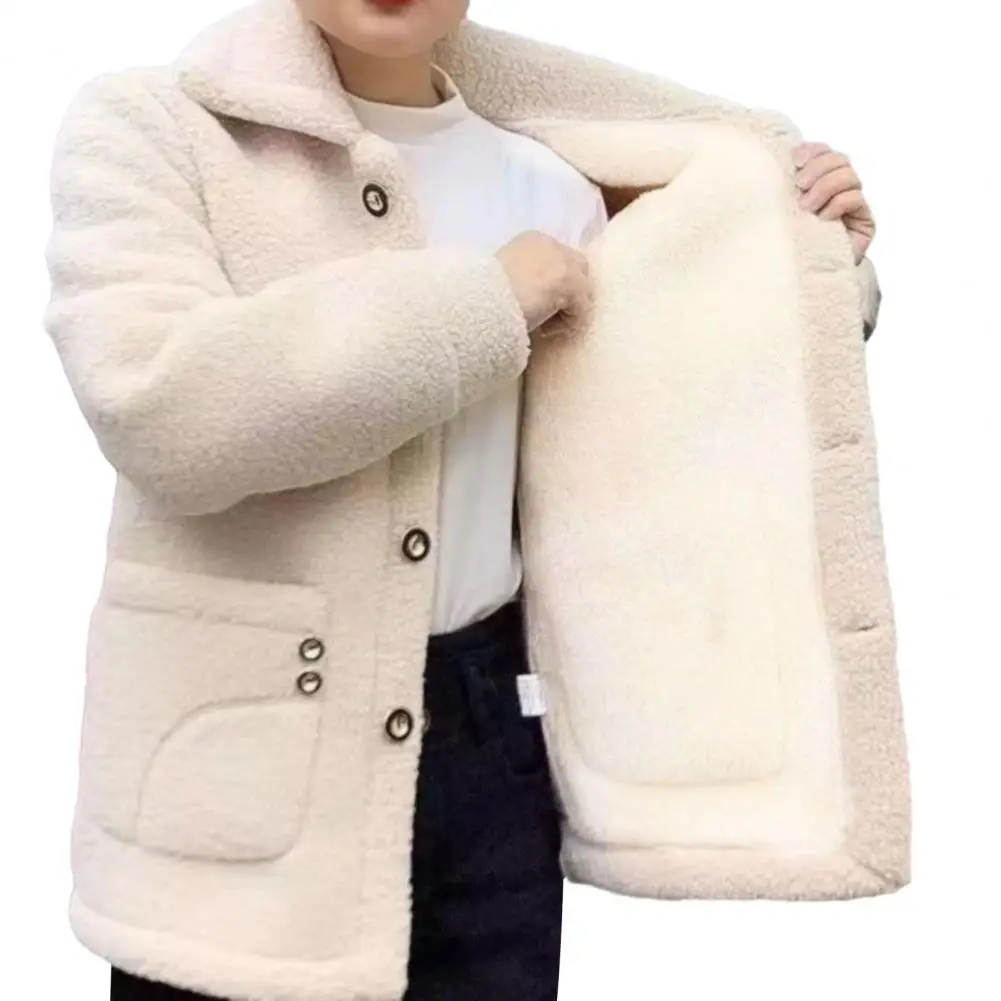 

Women Solid Color Coat Vintage Lapel Women's Winter Coat Soft Plush Warm Stylish Outerwear with Pockets Women Winter Coat