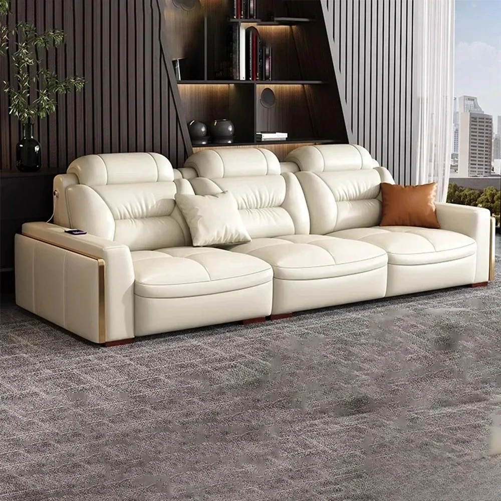 Premium Italian Genuine Leather Sectional Sofa Sets Couch Sofas with USB and Bluetooth Speaker-MANBAS Living Room Furniture
