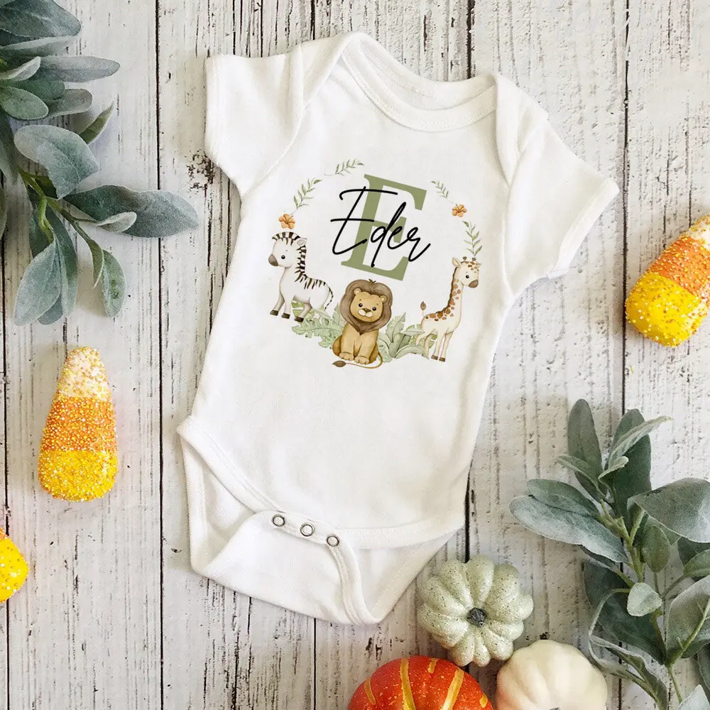 Personalized Baby Jumpsuit Custom Name Newborn Wild One Romper Safari Animals Print Outfit Baby Girls Clothes Infant Shower Gift images - 6