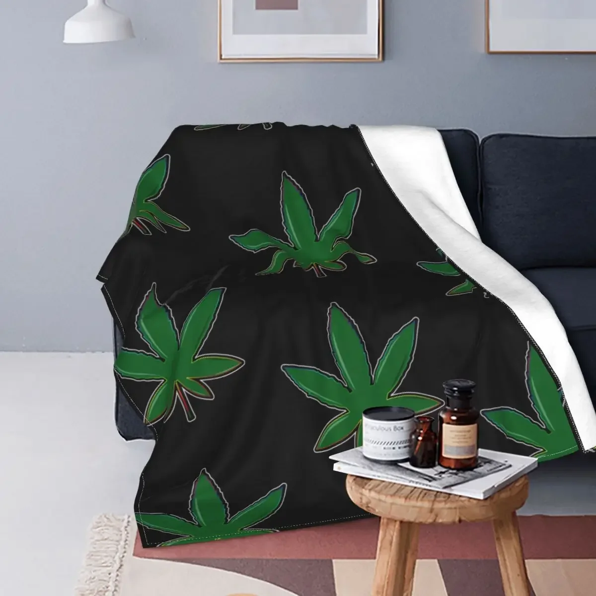 

Cool Green Hemp Leaf Blanket Coral Fleece Plush Summer Plant Portable Soft Throw Blanket for Home Car Rug Piece