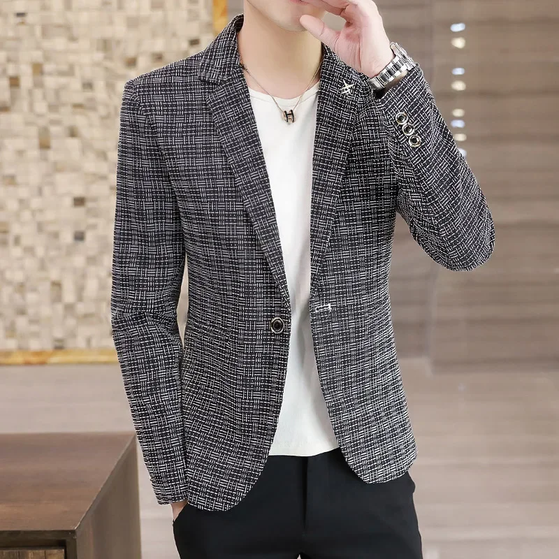 2024-High Quality Blazer Men's British Style Elegant Fashion High-end Simple Shopping Party Business Casual Gentleman Slim Coat 3