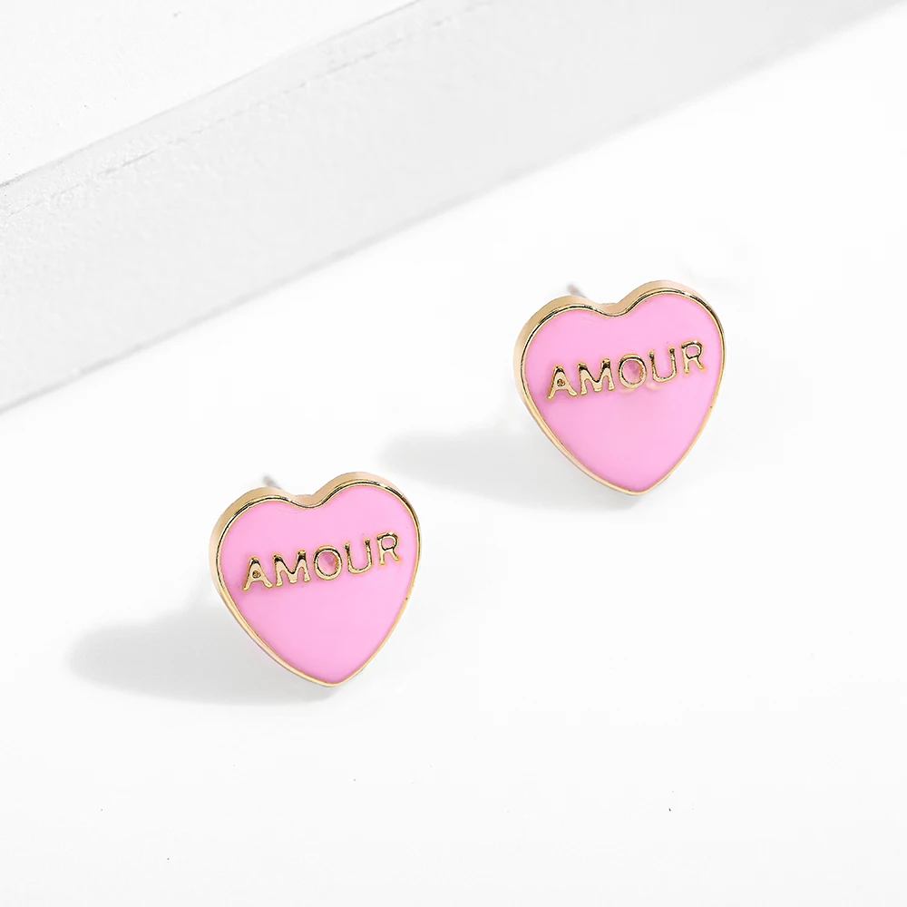 2025 New Sweet Love Heart Drop Earrings for Women Girls Round Circle Enamel Letters Korean Fashion Statement Wedding Jewelry