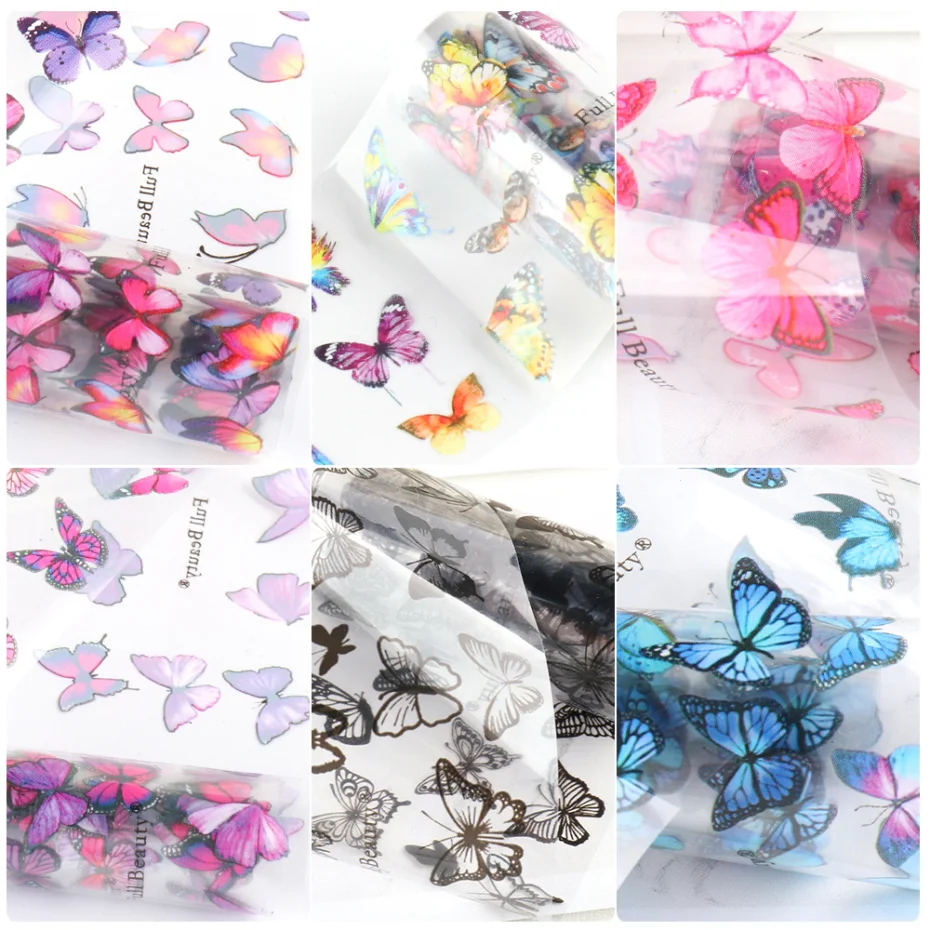 10 Roll 100x4cm Nail Foils Butterfly Series Nail Art Transfer Foil Decal Starry Paper Holographic Nails Stickers Decor NF1797 nail stickers nail art decoration nail decals