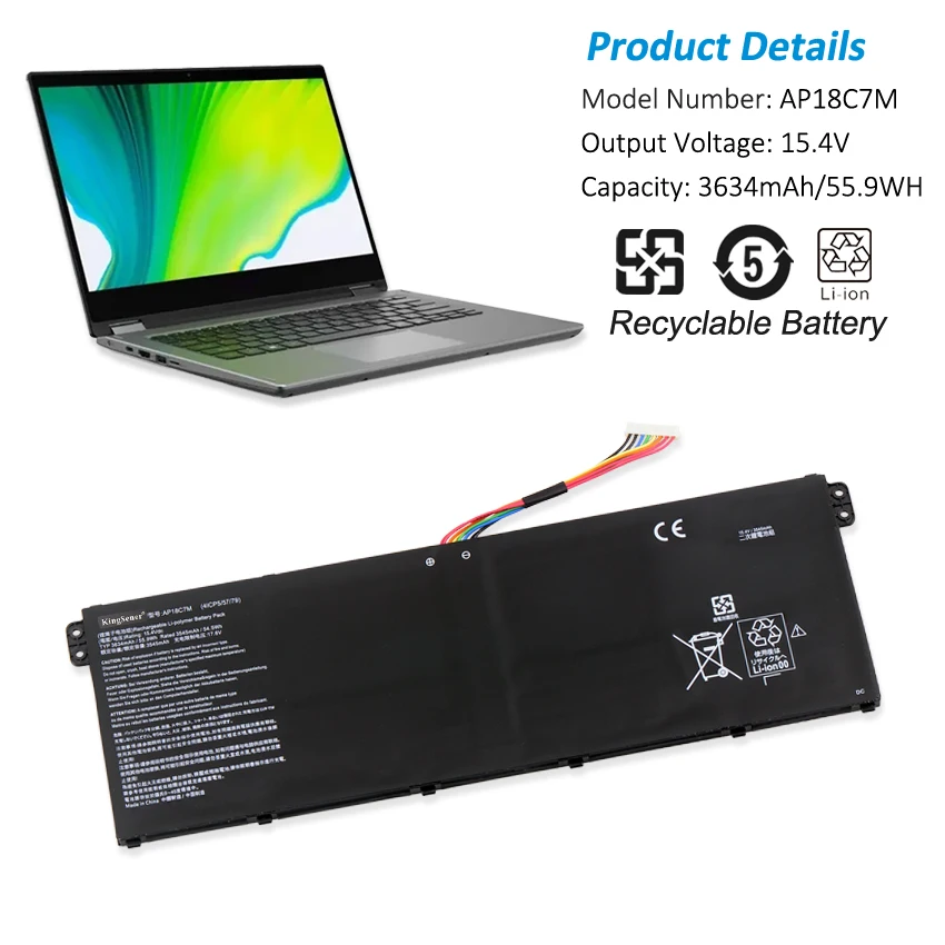 Bateria do Portátil Kingsener Ap18c7m Acer Swift Sf51454g Sp513-54n Sf313-52 Series 4icp5 57 79 15.4v 509 wh 3634mah - Imagem 5
